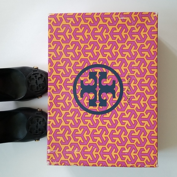 Tory Burch Black Leather Logo Heels Original Box Size 8 M - Picture 7 of 16